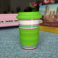 Customized bone china travel mug silicone lid and sleeve in different colour